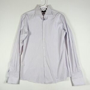 Hugo Boss Sharp Fit Mens Dress Shirt Purple White Stripe Size 16‎ 34 35 Business